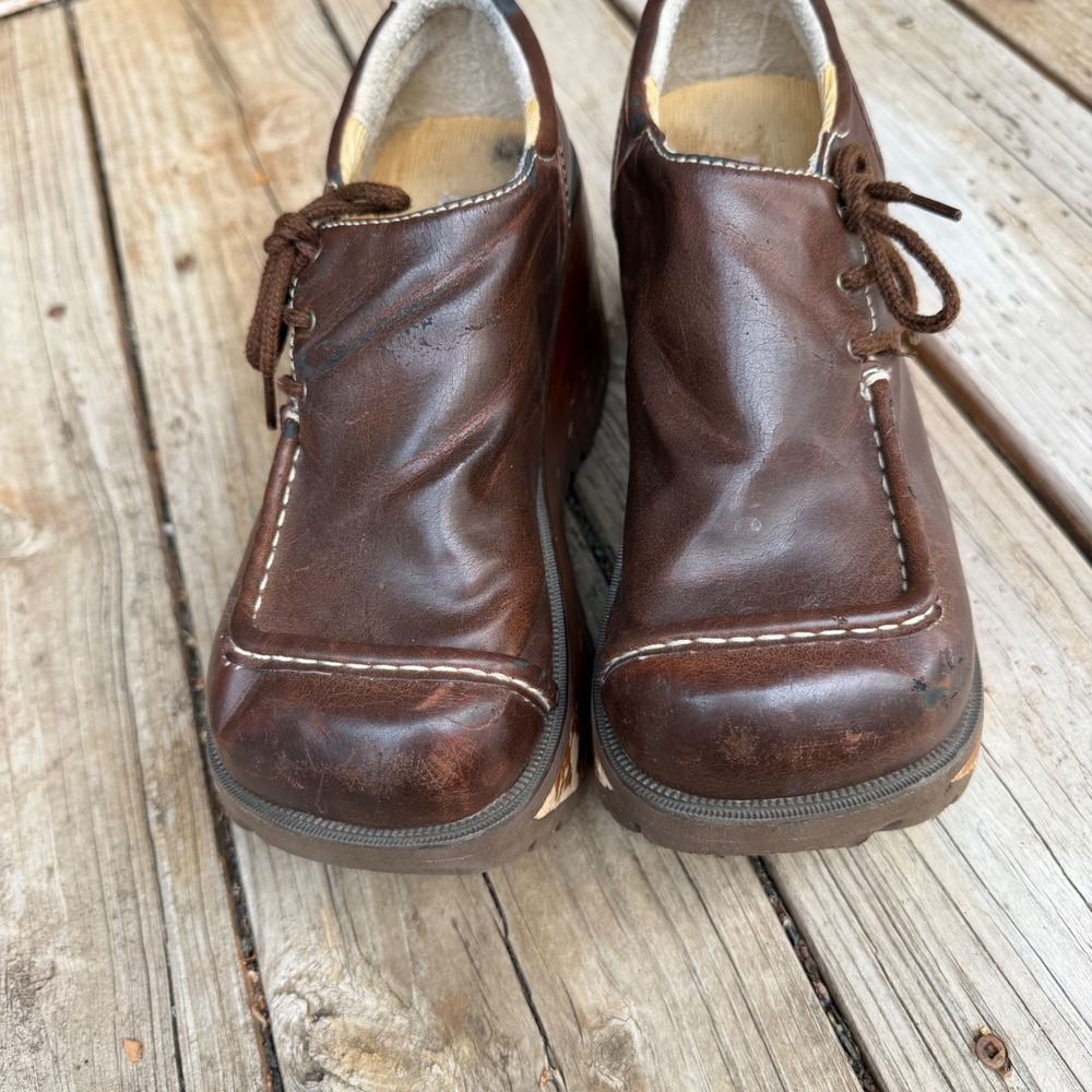 Vtg Bakers Platform Oxford Shoes Womens 7.5/8 Brown Chunky Wood Wedge Y2K 90s - Picture 5 of 10